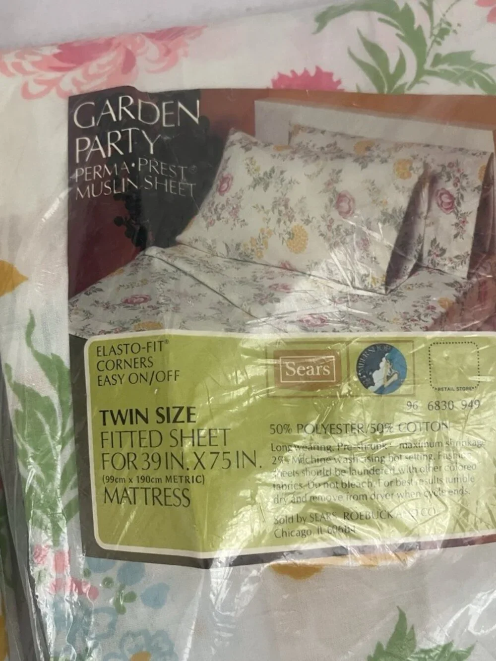 Sears Garden Party Muslin Sheet Set Twin Size Flat Fitted Floral Cottagecore NEW